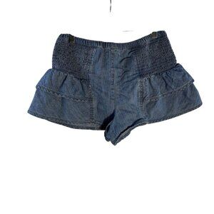 We The Free XS Ruffled Smocked Waist Blue Denim Shorts 100% Cotton